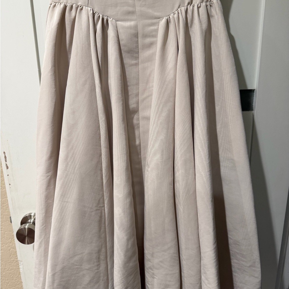 House of CB Pale Blush Dove Gray Midi Fit-and-Flare Dress - Picture 3 of 10